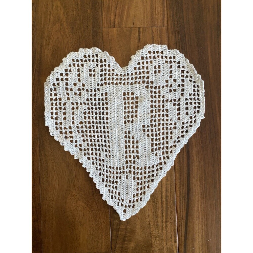 Handmade Crochet Doily Filet Monogram Heart Letter R White
